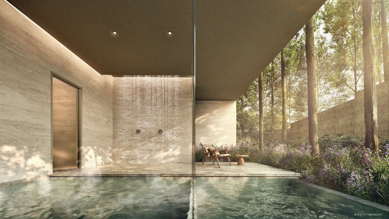Amberwood at Holland rain shower and spa alcove beside the forest