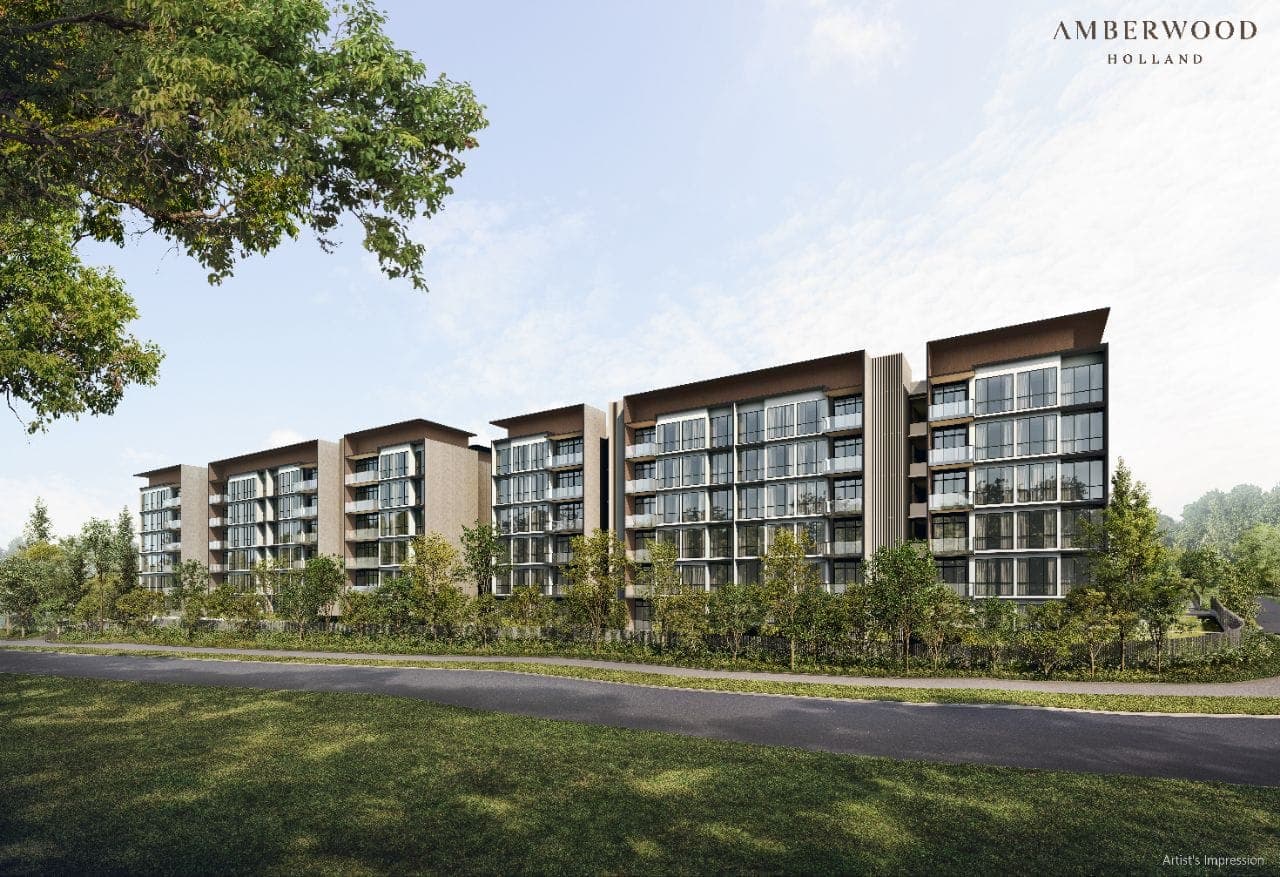 Amberwood at Holland facade viewed across the adjacent greenery